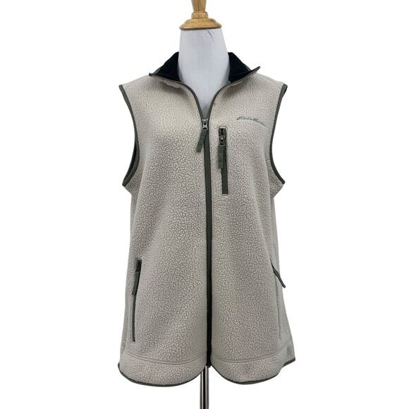 Eddie Bauer Vest Womens L Large Beige Ivy Sherpa Quest 300 Fleece Zip Up Jacket - Picture 1 of 15